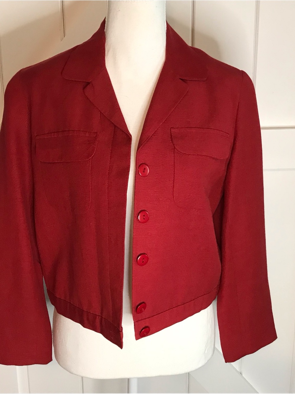 Herman Geist Red Women's Cropped Button Jacket